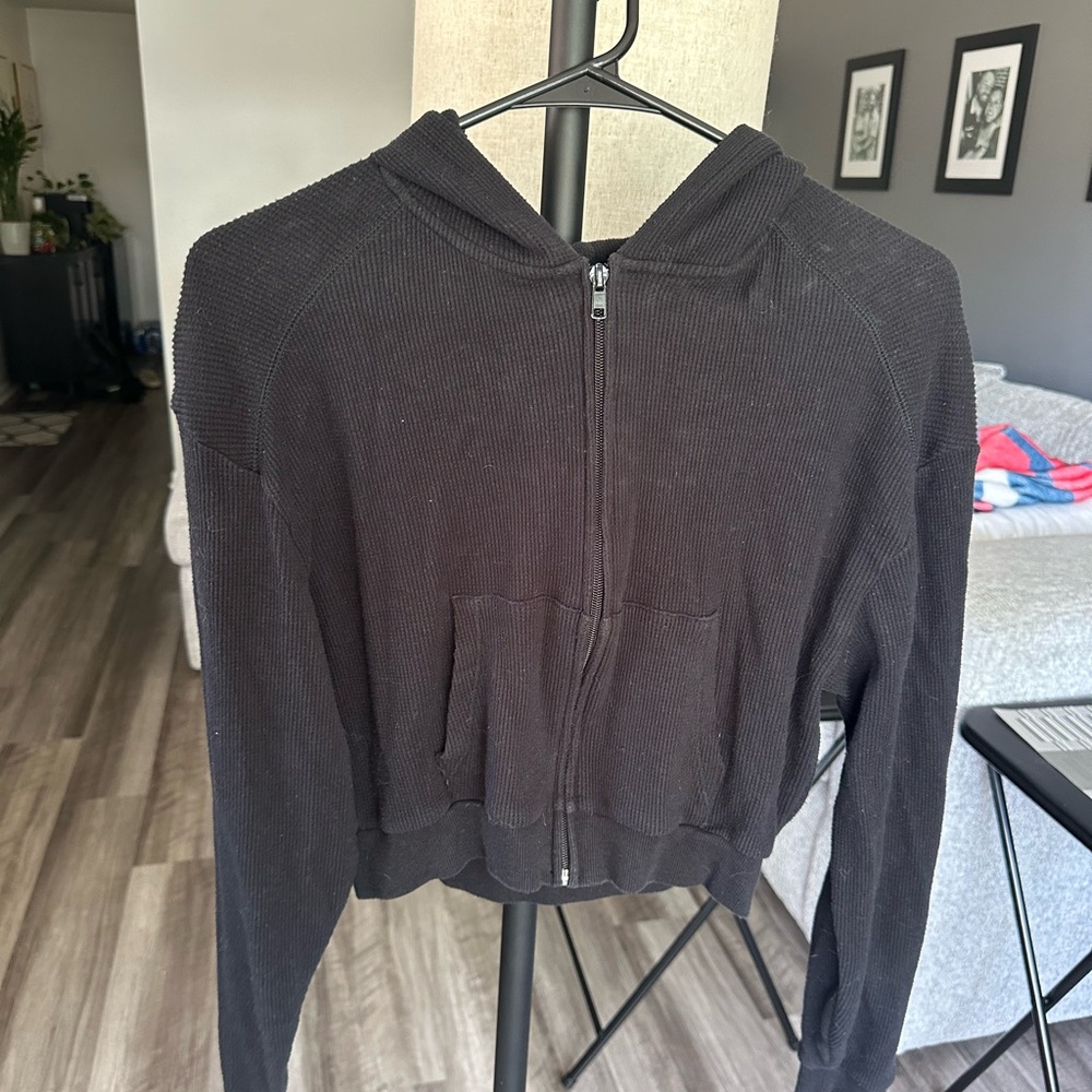 SKIMS Charcoal Cropped Zip-Up Jacket
